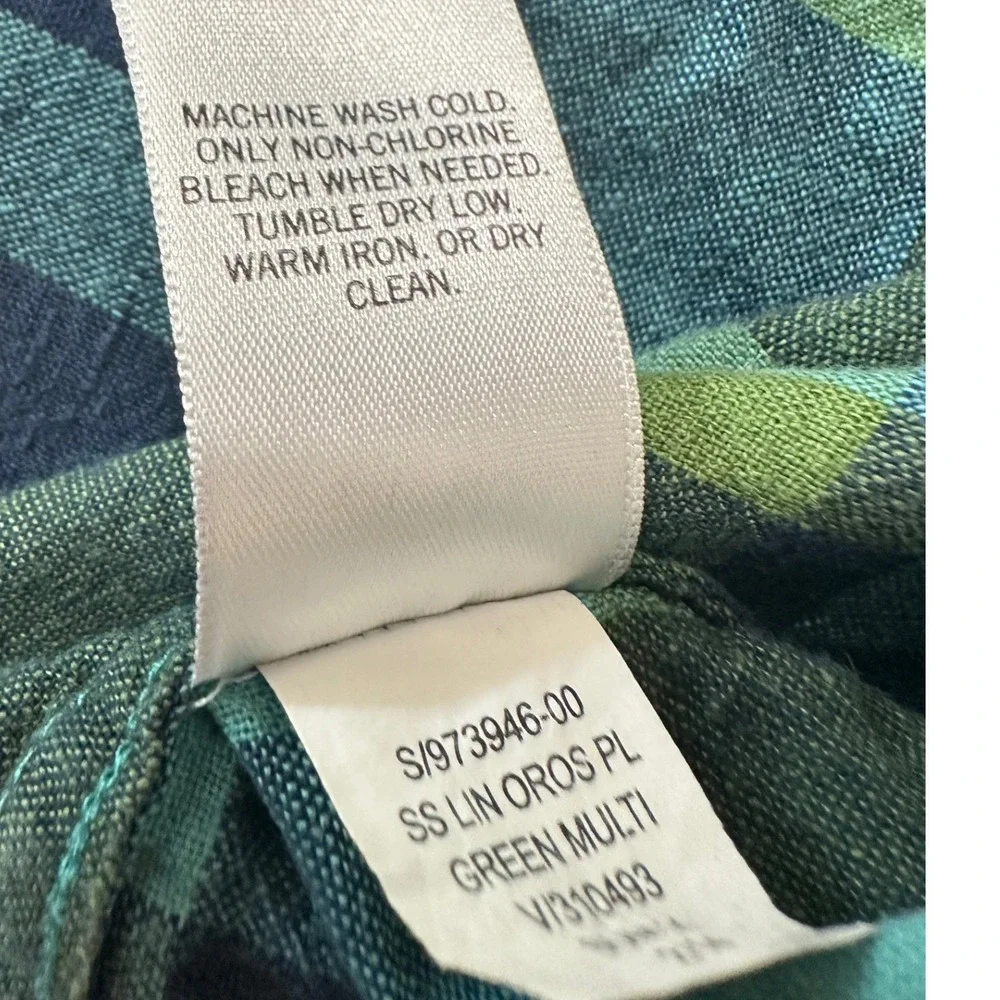 Banana Republic Shirt Mens Button Down Gree Plaid Linen Blend Coastal Preppy L